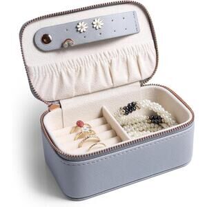 2639 Cosmiya Girls Small Luxury Vegan Leather Pebble Gray Travel jewelry Box